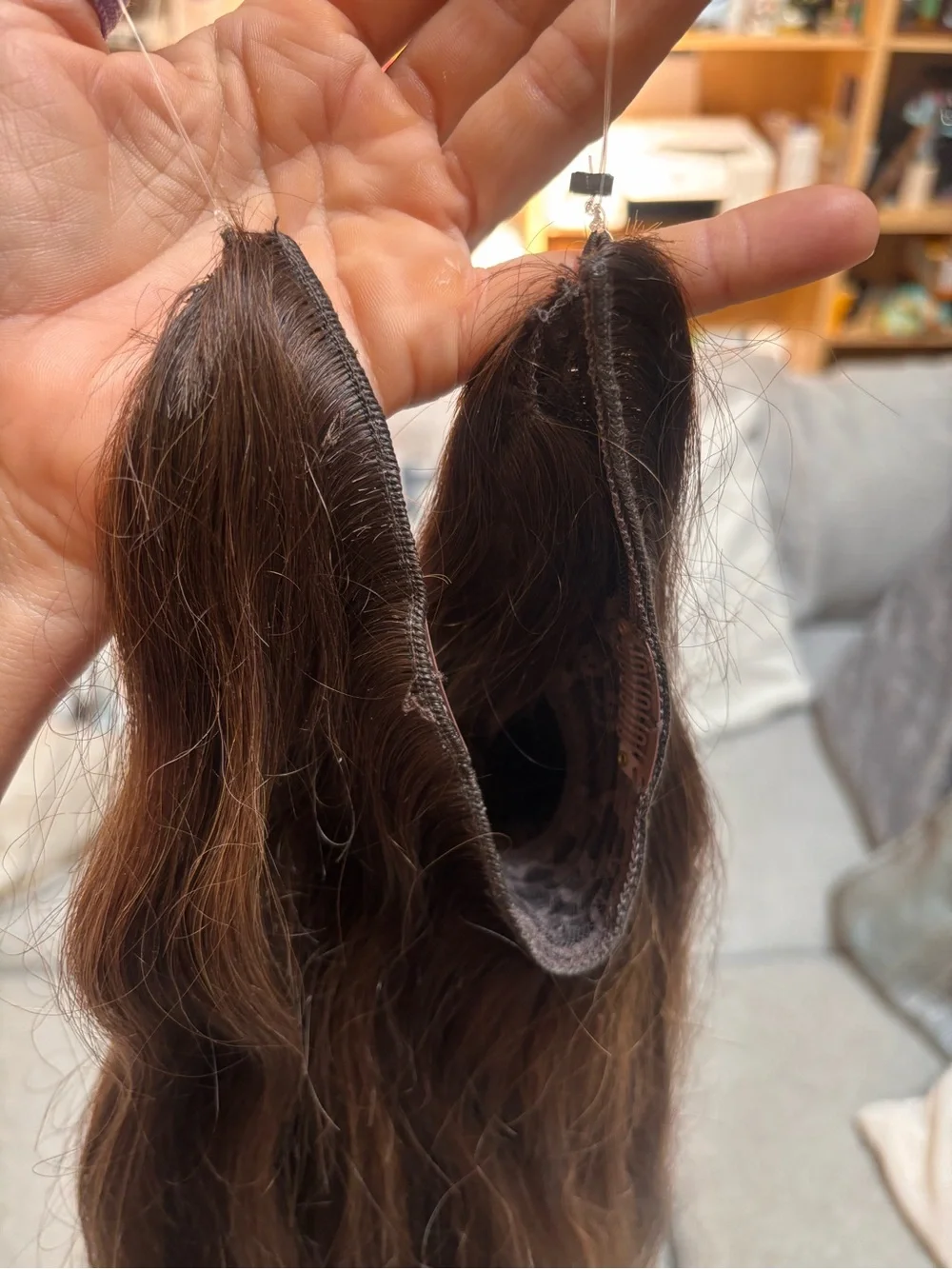Hair halo made of 💯 virgin human hair (18”) Invisible Weft